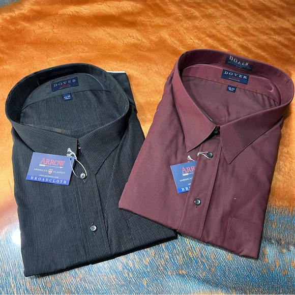 Vintage NWT Arrow Dover Button down shirts size 24 Tall set of 2 Dark red black - Picture 1 of 12